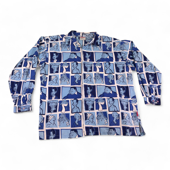 Vintage Platinum Fubu Shirt Adult 3XL Blue Fat Albert Allover 90s Y2K Hip Hop - Picture 1 of 14